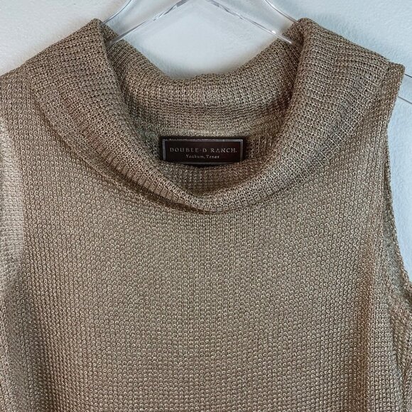 Double D Ranch Gold Metallic Knit Sleeveless Turtleneck Top Size Small - Picture 2 of 8